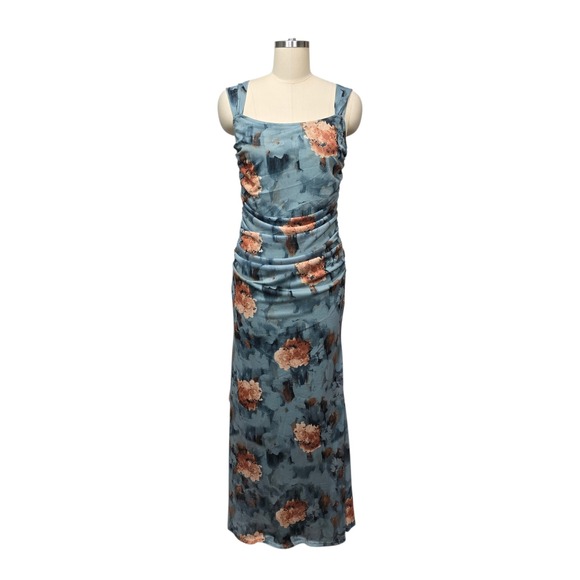 NWT Baltic Born Amelia Tank Maxi Dress Teal Rust Floral Ruched Square Neck Med - Picture 1 of 9